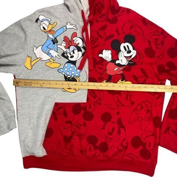 Disney Mickey and Friends Hoodie Womens Size XXL Red Grey Pouch Pocket Pullover - Picture 10 of 13